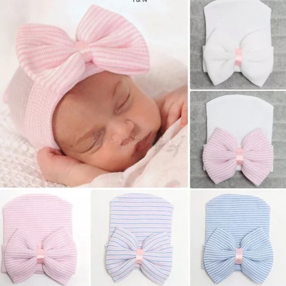 New Boutique Infant Beanie Hat With Bow